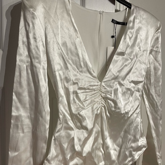 NWT Satin Bodysuit Long sleeve ruched draped fit bodice shiny wedding coquette - Picture 3 of 9